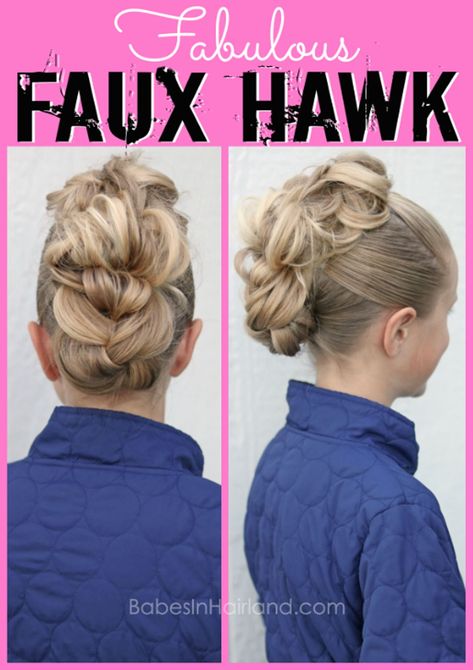 How To Create A Faux Mohawk, Kids Faux Hawk, Updos For Kids, Hawk Hairstyle, Braids Hairstyles For Kids, Faux Hawk Hairstyles, Competition Hair, Bob Braids