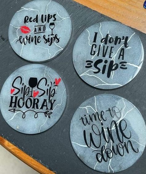 Sold individually or as a set. Any colour available and can also customise the quote. Message us for more info or visit out etsy shop 😊 #resin #coasters #wine #sipsip #funny #etsy #sparkle #smallbussiness #craft Epoxy Drink Coasters, Epoxy Resin Coasters, Resin Coasters With Quotes, Cute Coasters Sayings, Coasters With Quotes, Coasters Funny Quotes, Cricut Svg Files Free, Coaster Art, Wine Coasters