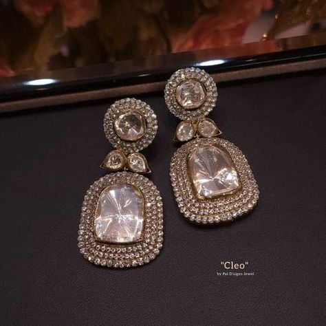 Cleo Moissanite Polki Big Stone Earings Jewellery Stones, Jewellery For Wedding, Beaded Wedding Jewelry, Real Diamond Earrings, Indian Accessories, Fancy Jewelry Necklace, Polki Earrings, Indian Jewellery Design Earrings, Wedding Jewellery Collection