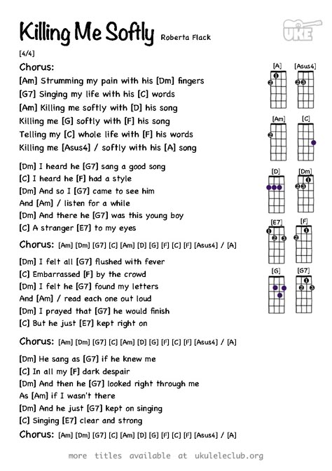 Just The Two Of Us Ukulele Chords, Riptide Ukulele Chords Strumming, Killing Me Softly With His Song, Ukulele Picking Songs, Gutair Chords Songs, Ukelele Songs With Chords, Ukulele Songs Popular Easy, Easy Ukulele Songs For Beginners, Ukulele Songs Popular