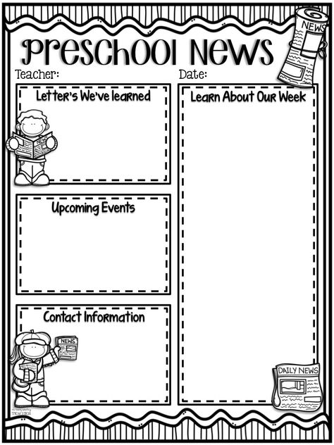 Every Friday, I send home a news letter to parents letting them know what happened in our classroom that week. I also have colleagues who ... Class Newsletter Template, Kindergarten Newsletter, Class Newsletter, Preschool Newsletter Templates, Preschool Newsletter, Newsletter Template Free, Weekly Newsletter Template, Classroom Newsletter Template, Twenty Something