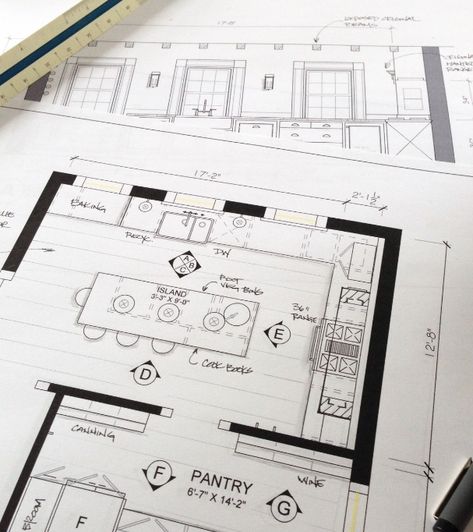 Design plans and concepts for the kitchen renovation of a heritage home on the South Shore of Nova Scotia Carpenter Gothic House, Dutch Colonial Kitchen, Colonial Revival Kitchen, Home Kitchen Renovation, Colonial Renovation, Small Colonial, Colonial Remodel, Wood Ceiling Beams, Lavender Kitchen