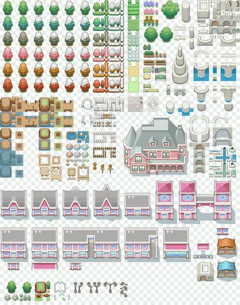 Bunch o' free tiles by Magiscarf Stardew Ideas, Pixel Sprites, Rpg Maker Vx, Pokemon Rpg, Sprite Sheet, Isometric Map, Pokemon Sprites, Pixel Art Tutorial, Art Games