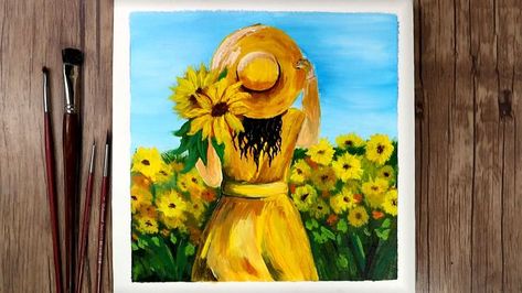 Sunflower Paintings, Easy Paintings For Beginners, Painting Sunflowers, Folk Art Ornament, Easy Flower Painting, Sky Art Painting, Painting Parties, Canvas Art Projects, Boho Painting