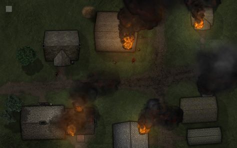 Greenest 1/4 Burning Village Battlemap, Roll20 Maps, Grid Rpg, Dragon Queen, Building Map, Fantasy Maps, Dnd Maps, Rpg Maps, Rpg Map