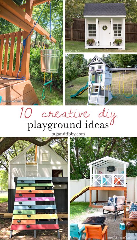 10creativeDIYplaysetandplaygroundideas28withlinkstotheprojects29format1500w | Tag and Tibby Diy Play Sets Outdoor For Kids, Diy Playset Outdoor, Diy Outdoor Play Area, Backyard Play Area For Kids, Elevated Playhouse, Playset Makeover, Playset Ideas, Diy Playset, Cedar Playhouse