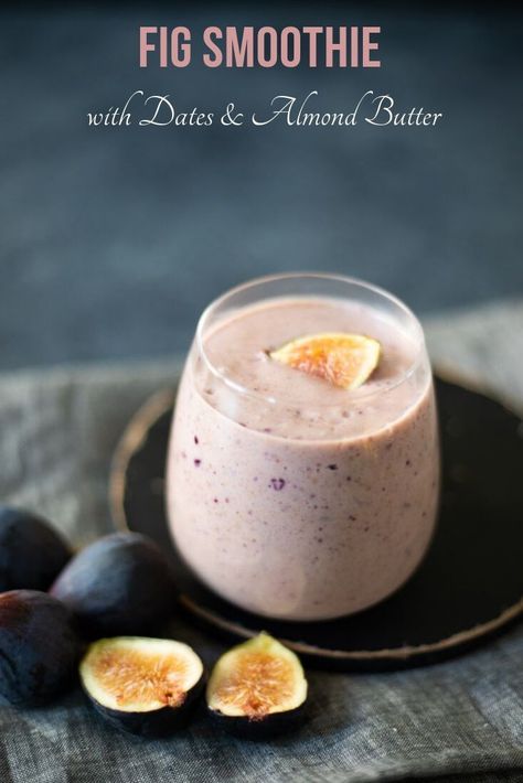 Sweet & Creamy Fig Smoothie made with fresh figs, dates and almond butter is a healthy and decadent treat to start your morning right! #figsmoothie #freshfigs #figrecipes #pipingpotcurry | pipingpotcurry.com Fig Drink, Fig Benefits, Smoothie With Dates, Easy Fruit Smoothie Recipes, Fig Smoothie, High Calorie Smoothies, Avocado Banana Smoothie, Date Smoothie, Autoimmune Diet