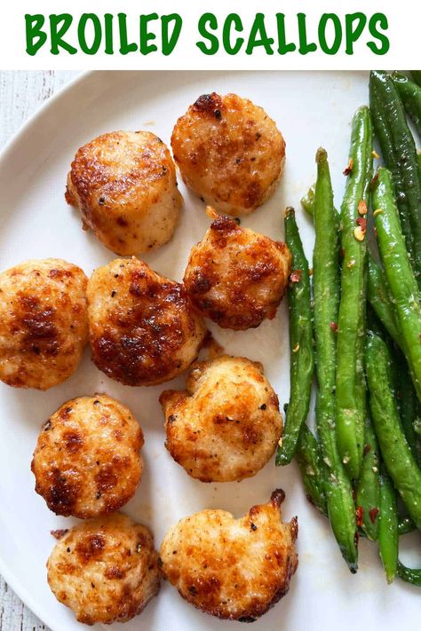 Broiled Scallops Recipe, Broiled Scallops, 30 Min Dinner, Scallop Dishes, Scallop Recipes, Easy Seafood Recipes, Healthy Food Blogs, Fish Tacos, Fish And Seafood