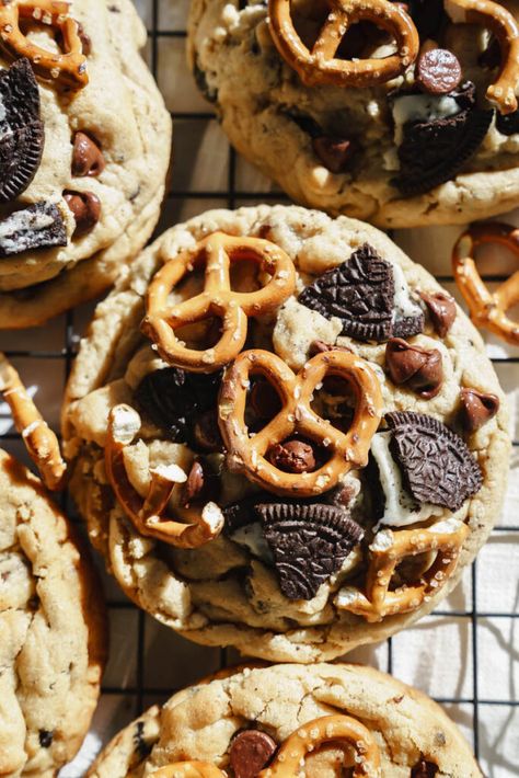 Oreo Peanut Butter Cookies, Pretzel Cookies Recipe, Cookies And Cream Pretzels, Loaded Pretzel Cookies, Oreos And Peanut Butter, Peanut Butter Oreo Cookies, Pretzel Peanut Butter Cup Cookies, Peanut Butter S’more Cookies, Reese’s Peanut Butter Cookie Cake