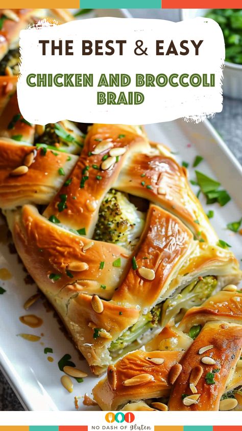 This Chicken and Broccoli Braid is a must-try! With tender chicken, fresh broccoli, and melty cheese wrapped in flaky crescent rolls, it's a family favorite. Easy to make and absolutely delicious, this recipe will be a hit at your next meal. Try it now and see for yourself! Chicken And Broccoli Crescent Ring, Chicken Broccoli Crepes, Chicken Broccoli Calzone, Broccoli Cheese Bread, Chicken And Broccoli Braid, Chicken Broccoli Braid, Broccoli Braid, Chicken Braid, Easy Chicken And Broccoli