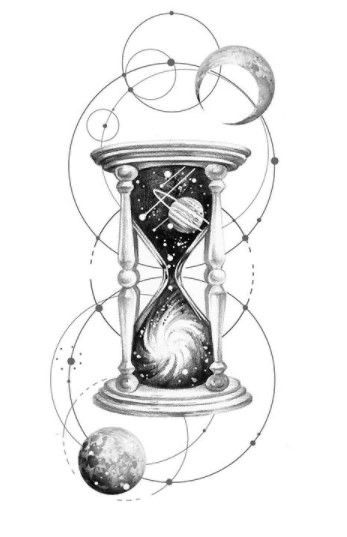 Sand Clock Tattoo, Starověký Egypt, Hourglass Tattoo, Sand Clock, Planet Tattoos, Galaxy Tattoo, Geometric Tattoo Design, Clock Tattoo, Space Tattoo