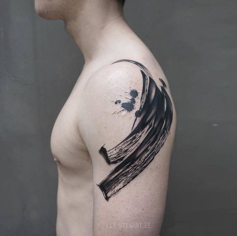 30 Blackwork Brush Stroke Tattoos To Die For | Page 2 of 3 | TattooAdore Trashpolka Tattoo, Drawing Horror, Mens Body Tattoos, Brush Tattoo, Circle Tattoos, Wolf Tattoo Design, Geometric Tattoo Design, Tattoo Bracelet, Eye Tattoo