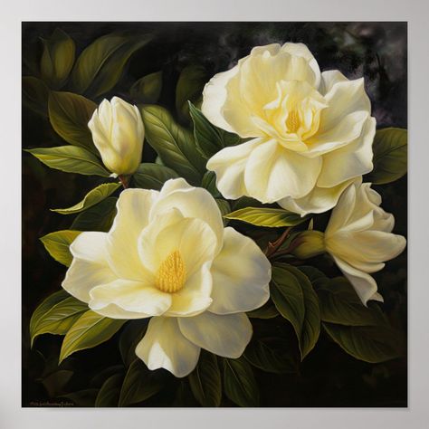 Yellow Gardenias Flower Art Print Poster Gardenia Flower Painting, Gardenia Painting, Gardenias Flower, Gardenia Flowers, White Gardenia, Flower Art Print, Abstract Flower Painting, Floral Collection, Flower Prints Art