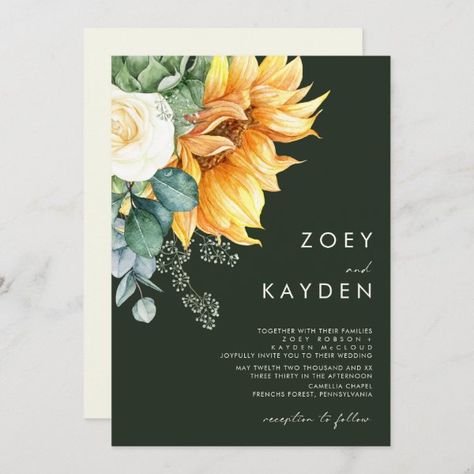 Rose Backyard, Fall Foliage Wedding, Rustic Wedding Stationery, Wedding Eucalyptus, Wedding Invitation Message, Dark Green Wedding, Bouquet Green, Sunflower Invitations, Wedding Invitation Trends