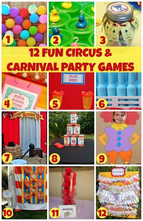 Circus and carnival parties are so popular on our site. If you're looking for circus carnival party game ideas here are some of our favorites! Carnival Birthday Party Games, Circus Party Games, Fall Carnival Games, Carnival Party Games, School Carnival Games, Carnival Activities, Backyard Carnival, Diy Carnival Games, Party Game Ideas