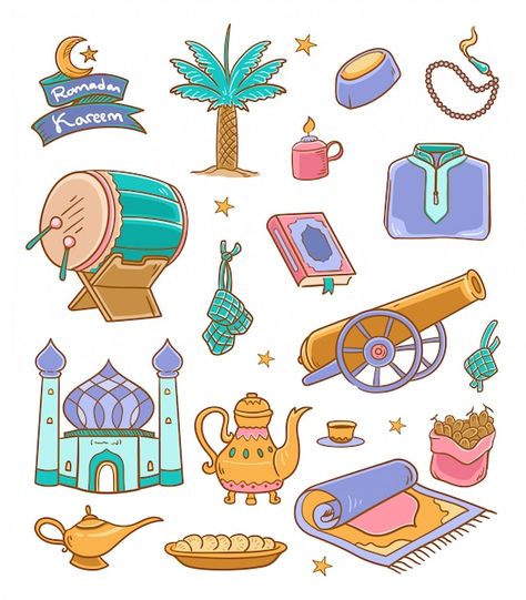 Ramadan Printables, Ramadan Kareem Vector, Ramadan Poster, Islamic Kids Activities, Ramadan Kids, Eid Card Designs, Vector Doodle, Ramadan Kareem Decoration, Ramadan Activities