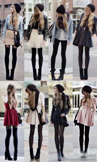 Black tights +black hat  make those summer skater dress outfits transition into fall/winter Scene Girl, Rocker Girl, Mode Casual, Looks Street Style, 가을 패션, Winter Clothes, Black Tights, Looks Style, Mode Inspiration