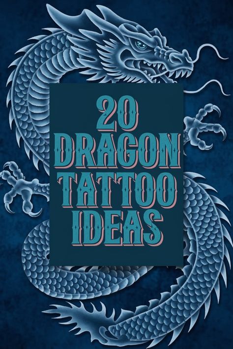 20 Dragon Tattoo Ideas with a detailed dragon illustration in the background. Air Dragon Tattoo, Fierce Dragon Tattoo, Feminine Dragon Tattoo For Women Back, Moon Dragon Tattoo, Black And White Dragon Tattoo, Winged Dragon Tattoo, Dragon Ankle Tattoo, Dark Dragon Tattoo, Black And Grey Dragon Tattoo