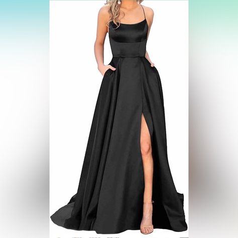 Black Satin Dress. Black Prom Dress With Pockets, Blue Velvet Evening Dress, Backless Bridesmaid Dress, Velvet Evening Dress, Long Dresses Elegant, Backless Long Dress, 파티 드레스, Evening Dresses With Sleeves, Evening Dress Floor Length