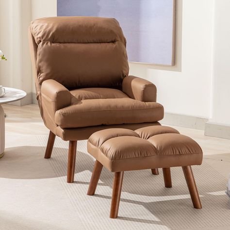 PRICES MAY VARY. 【Comfy Chair with Adjustable Backrest】Thicker and comfortable backrest has 5 angles to adjust, satisfying your different needs between 90° and 180 °. Whenever you are working or resting, the accent chair offers you the most comfortable feeling. 【Accent Chair with Ottoman】Our accent equipped with a soft ottoman. You can rest your feet on it to experience the ultimate enjoyment and sleeping. The ottoman also can be used as stool alone. Furthermore, the side pockets offer you more Comfy Accent Chairs For Bedroom, Living Room Chairs Ideas Small Spaces, Tan Accent Chair With Ottoman, Accent Chairs With Ottoman, Mid Century Modern Armchair With Ottoman, Mid Century Modern Lounge Chair And Ottoman, Ottoman For Bedroom, Mid Century Lounge Chair And Ottoman, Living Room Mid Century Modern