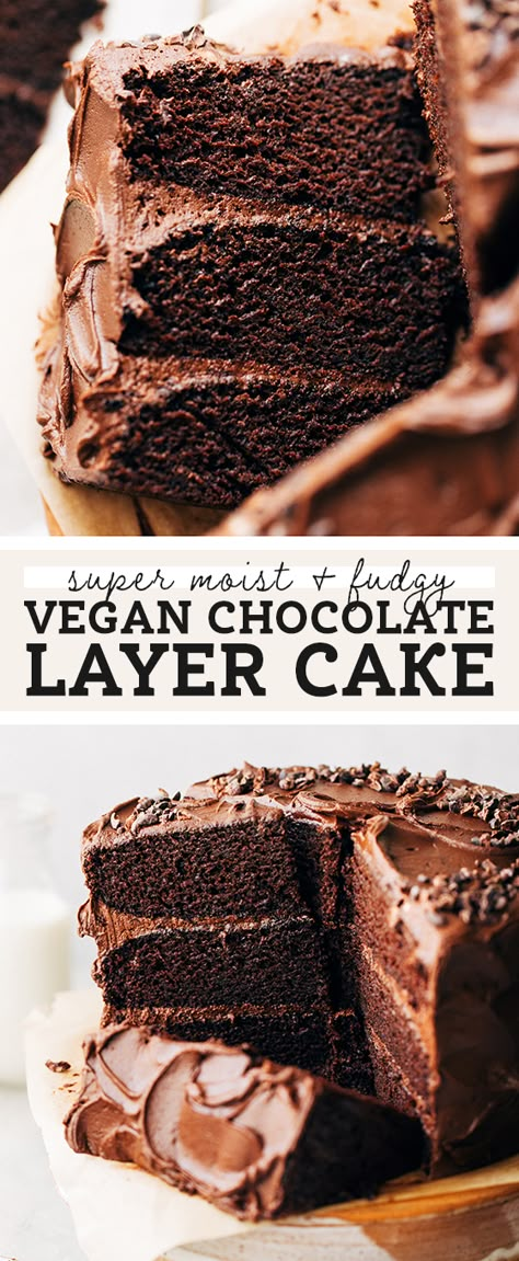 Best Vegan Chocolate Cake, Creamy Chocolate Frosting, Vegan Chocolate Frosting, Vegan Chocolate Cake Recipe, Gluten Free Chocolate Cake, Vegan Baking Recipes, Vegan Chocolate Cake, Vegan Cake Recipes, Chocolate Layer Cake