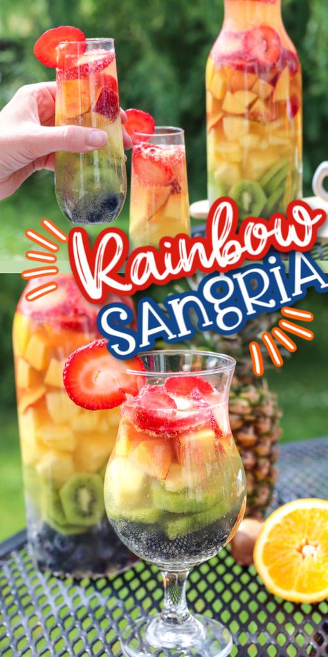 Rainbow Sangria, Spanish Cocktail, Spanish Cocktails, Rainbow Drinks, Princess Pinky Girl, Pinky Girl, Sangria Recipe, Summertime Drinks, Fruit Wine