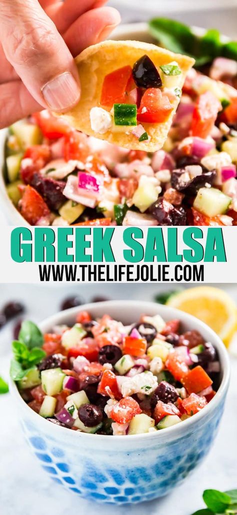 Greek Salsa Recipe, Greek Salsa, Feta Recipes, Healthier Options, Summer Dishes, Blue Zones, Vegetable Side, Holiday Appetizers, Salsa Recipe