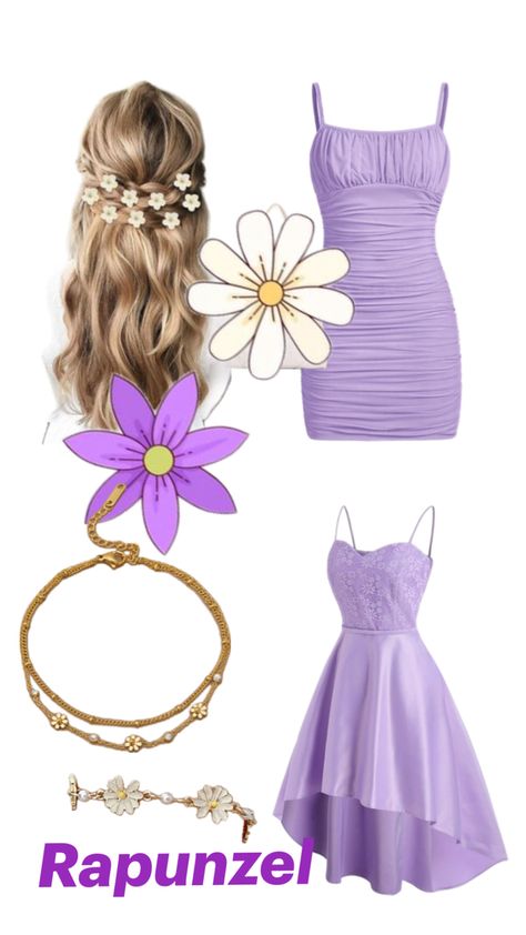 Repunzle Outfit Idea, Tangled Outfit Ideas, Disney Bound Outfits Villians, Rapunzel Inspired Outfit, Repunzel Dress, Rapunzel Outfit, Blonde Halloween Costumes, Princess Inspired Outfits, Cute Group Halloween Costumes