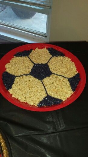 Soccer ball rice crispy treat made by the sister of one of my daughter's teammates. Soccer Snacks, Rice Crispy Treat, Rice Crispy Treats, Crispy Treats, Rice Krispie Treats, Superbowl Party, Rice Crispy, Soccer Mom, Boy Party