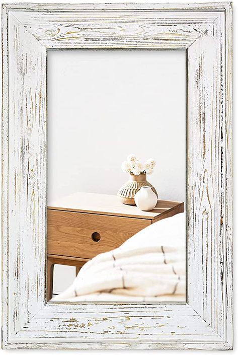 Amazon.com: WOOCAFO Rustic Wood Frame Wall Mirror, 24" x 36" White Washed Rectangular Farmhouse Mirror, Vertical or Horizontal Hanging, for Bathroom, Entryway, Living Room or Bedroom. : Home & Kitchen Farmhouse Mirror, Farmhouse Wall Mirrors, Driftwood Mirror, Farmhouse Mirrors, Shabby Chic Mirror, Rustic Wood Frame, Entryway Wall, Wood Framed Mirror, Vintage Mirrors