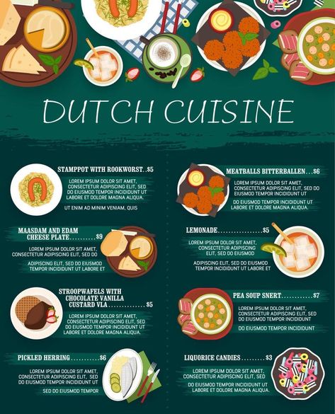 Dutch cuisine menu or Netherlands food dishes Dutch Cuisine The Netherlands, Asian Food Party, Typical Dutch Food, Yummy Asian Food, Netherlands Food, Dutch Cuisine, Dutch Food, Authentic Asian Recipes, Food Doodles