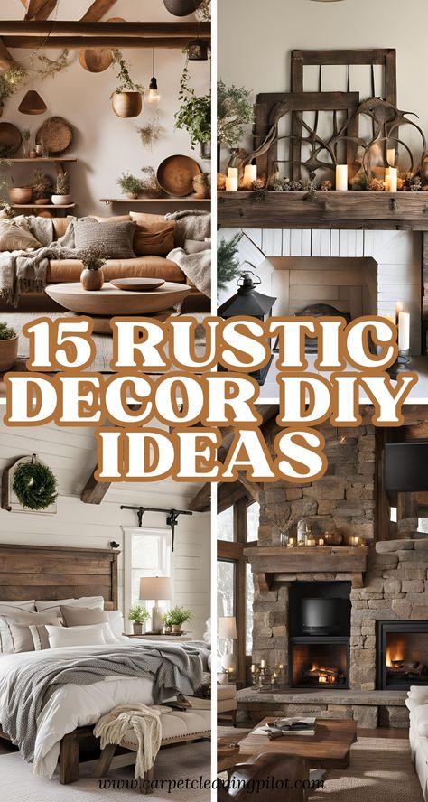 Elevate your space with these 15 rustic decor DIY ideas! From handcrafted wooden signs to cozy mason jar lanterns, these projects add a touch of warmth and charm to any room. Perfect for adding personal flair and a welcoming, down-to-earth vibe to your home. Diy Rustic Living Room Decor, Diy Country Decor Ideas For The Home, Rustic Home Wall Decor, Rustic Bedroom Wall Decor Ideas, Cozy Rustic Home Decor, Decorating A Log Home, Ranch Style Decorating Ideas, Rustic Spring Decor Diy, Vintage Rustic Home Decor