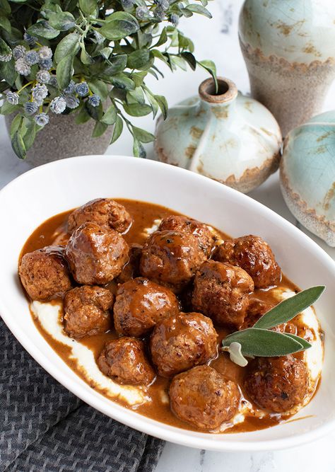 These meatballs are tender and moist and the flavor is enhanced with the addition of Marsala wine. Veal Meatballs Recipe, Ground Veal, Veal Meatballs, Meatball Appetizer Recipe, Vegetarian Meatballs, Tender Meatballs, Red Sauce Pasta, Veal Recipes, Appetizer Meatballs