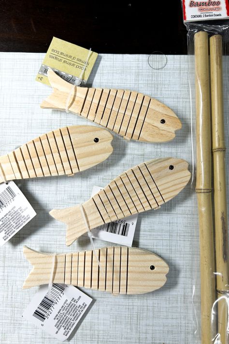 All instructions to make this craft along with all supplies used and where to find them. Fishing Rod Craft, Fishing Pole Craft, Grandma Camp, Kids Craft Ideas, Bamboo Poles, Wood Fish, Fish Crafts, Kids Fishing, Fishing Pole