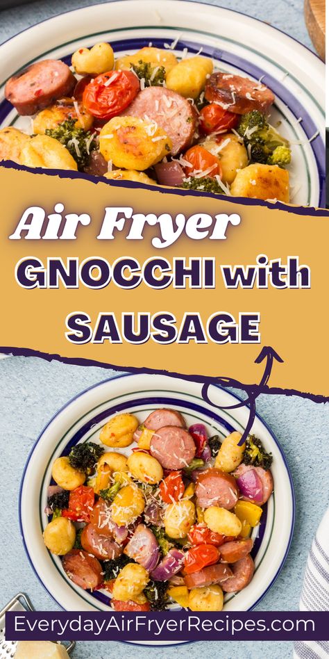 Air Fry Gnocchi Recipes, Gnocchi In Air Fryer, Air Fried Gnocchi, Air Fryer Gnocchi Recipes, Airfryer Gnocchi, Gnocchi Air Fryer, Sausage Air Fryer, Gnocchi And Sausage, Air Fryer Gnocchi