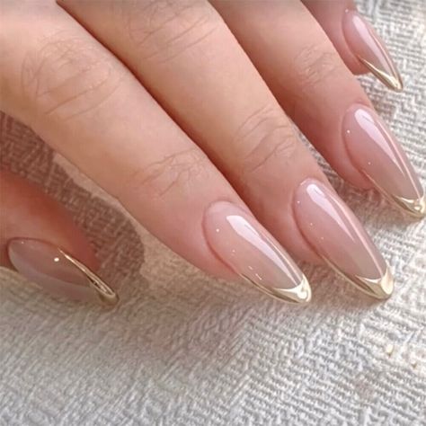 Gold Edge French False Nail Short Almond Press on Nails for Nail Art Decor 24pcs Nail Salon Supplies, Nagel Tips, Nail Remover, French Nail Art, Style Français, Almond Nail, Nail Forms, Cat Kuku, Stick On Nails