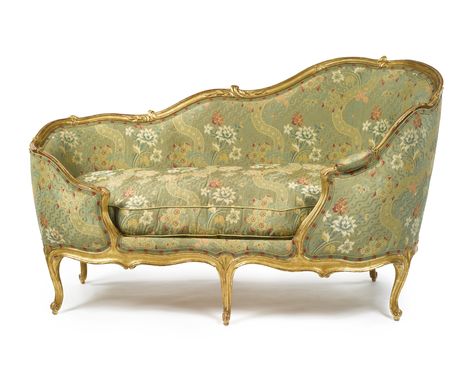 A LOUIS XV CARVED GILTWOOD VEILLEUSE<br>circa 1750, stamped <I>St. Georges</I> | Lot | Sotheby's Rustic Furniture Diy, Blue Gray Paint, St Georges, Antique French Furniture, French Style Furniture, French Chairs, Settee Sofa, Classic Sofa, Antique Chairs