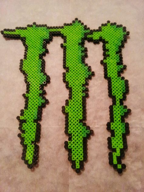 Monster Energy Perler Beads Monster Room, Monster Decorations, Monster Energy Girls, Monster Crafts, Monster Energy Drink, Pearl Beads Pattern, Motifs Perler, Pixel Art Grid, Hama Beads Patterns