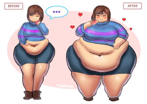 Fat Frisk (Grown-up Frisk) | Body Inflation | Know Your Meme Feederism Belly Art, Feederism Art, Fat Character Design, Morbidly Obese Women, Fat Disney Princesses, Inflation Art, Chubby Character Design, Fat Lady Pictures, Chubby Drawing Base