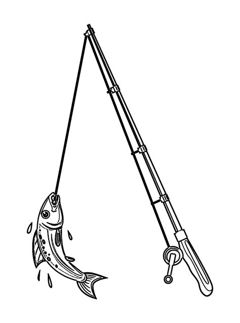 Fishing Rod - Lol Coloring Pages Fishing Pole Drawing, Fishing Rod Drawing, Fishing Sketch, Fishing Pole Tattoo, Fishing Tattoos, Lol Coloring Pages, Lol Coloring, Western Tattoos, Ink Illustrations