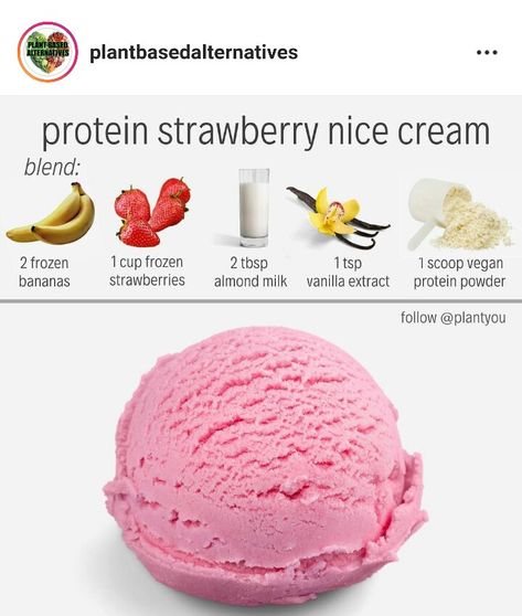 Strawberry Nice Cream, Vegan Nice Cream, Nice Cream Recipe, Resep Smoothie, Banana Nice Cream, Plant Based Desserts, Easy Vegan Dessert, Protein Ice Cream, Healthy Vegan Desserts