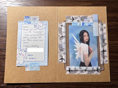 kpop photocard trading packing mail inspo le sserafim yunjin Kpop Photocard Trade Packaging, Kpop Photocard Packing, Kpop Trade Packaging, Kpop Packaging Ideas, Happy Mail Kpop, Kpop Trading, Packing Photocard, Mail Inspo, Toploader Deco