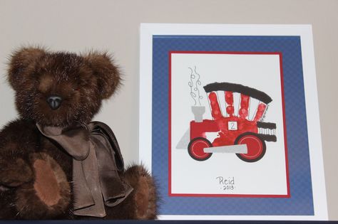 Train handprint art. Community Helpers Art, Thomas Bedroom, Handprint Ideas, Handprint Calendar, Thomas Party, Square 1 Art, Community Helpers Theme, Transportation Crafts, Handprint Gifts