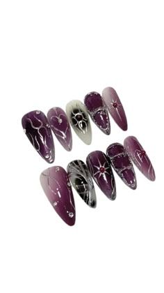 #BEAUTY ,#REALATIONSHIPS #Fashion #Outfits #Winter Outfits #Animals Nail Art Gothic Simple, Dark Whimsical Nails, The Craft Nails, Nail Inspo Dark Purple, Nail Ideas Black And Purple, Dark Purple Y2k Nails, Purple Grunge Nails, Goth Nails Purple, Purple Gothic Nails