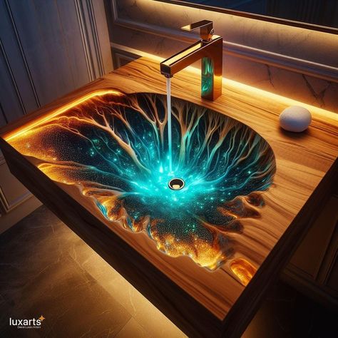 Epoxy Sink, Epoxy Bathroom, Future Mansion, Mansion Decor, Epoxy Kitchen, Bathroom Vanity Ideas, Crafty Decor, Wood Bathroom Vanity, Glass Sink