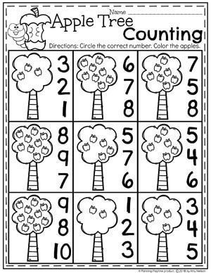 Apple Worksheets for Preschool - Apple Tree Counting #preschool #preschoolworksheets #appletheme #appleworksheets #planningplaytime #countingworksheets Apple Tree Counting, Apple Math Worksheets, Preschool Apple Theme Activities, Preschool Apple Theme, Addition Worksheet, Apple Lessons, Apple Math, Apple Preschool, Preschool Planning