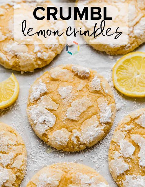 Lemon Crinkle Cookies Recipe, Summer Cookie Recipes, Crumbl Copycat, Crumble Cookie Recipe, Crinkle Cookies Recipe, Cookie Recipes From Scratch, Lemon Crinkle Cookies, Mint Chip Ice Cream, Basic Cookies