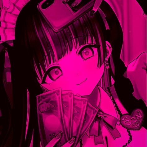 Hot Pink Anime Pfp, Dark Pink Anime Aesthetic, Hot Pink Anime, Pink Grunge Aesthetic, Pink Pfps, Pink Emo, Hands On Face, Pink Pfp, Pink Grunge