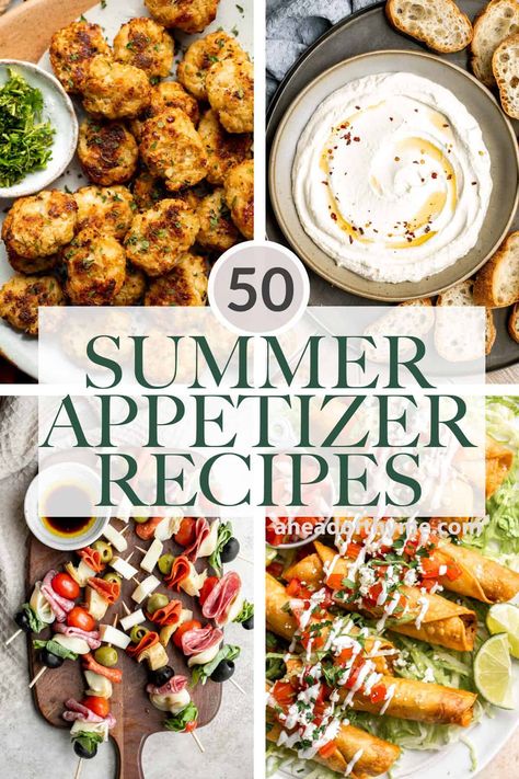 Looking to elevate your summer gatherings with delicious appetizers? Well, you're in the right place! We are sharing over 50 of our best easy summer appetizers to snack on including cool and refreshing dips, simple baked appetizers, easy-to-assemble crostini and snack platters, and more. This recipe collection offers something for everything — including healthy, vegetarian, gluten-free, and kid-friendly options too. | aheadofthyme.com #summerappetizers #summerappetizer #appet via @aheadofthyme Appetizers For A Cookout, Easy Cookout Appetizers, Summer Happy Hour Appetizers, Appetizers For Summer Party, Cookout Appetizers Easy, Pool Side Appetizers, Pool Appetizers Summer, Summer Hors D’oeuvres, Appetizer Recipes Summer