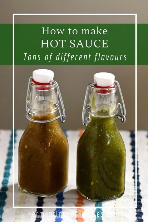 How to make fermented hot sauce - simple, no-cook & zero-waste Fermented Peppers Hot Sauces, Homemade Fermented Hot Sauce, Homemade Hot Sauce Canning, Fermented Pepper Sauce, Fermented Hot Sauce Recipe Homemade, Fermented Chilli Sauce, Smoked Hot Sauce, Canning Hot Sauce, Banana Pepper Hot Sauce